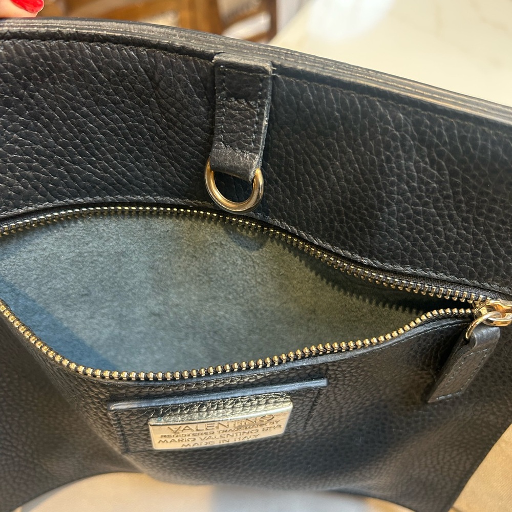Valentino Black Pebbled Leather Stud-Logo Shoulder Tote - Picture 6 of 11
